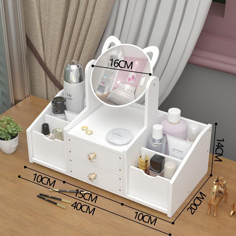 Kệ mỹ phẩm bàn trang điểm mini có 2 ngăn kéo kèm gương tai mèo dễ thương MIROHOME