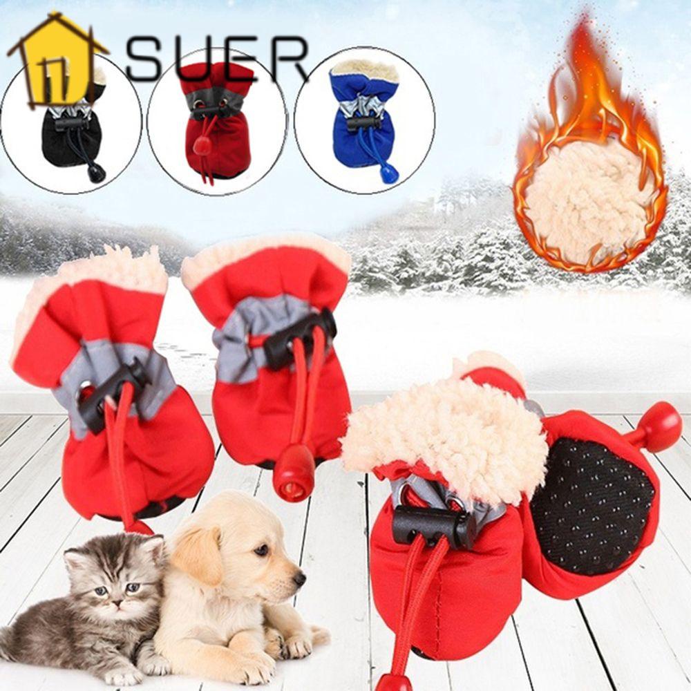 Bộ 4 Đôi Giày Bốt Đi Mưa Lót Nhung Ấm Áp Chống Trượt / Thấm Nước Cho Cún Cưng