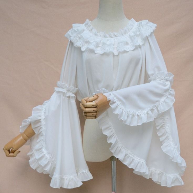 Áo Sơ Mi Voan Tay Xếp Nếp Phối Ren Bên Trong Phong Cách lolita Mùa Thu Dễ Phối Đồ