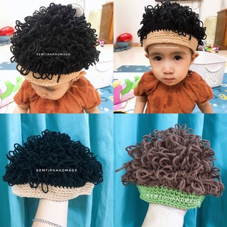 Mũ len tóc xoăn giả kiểu hàn quốc dễ thương cho bé