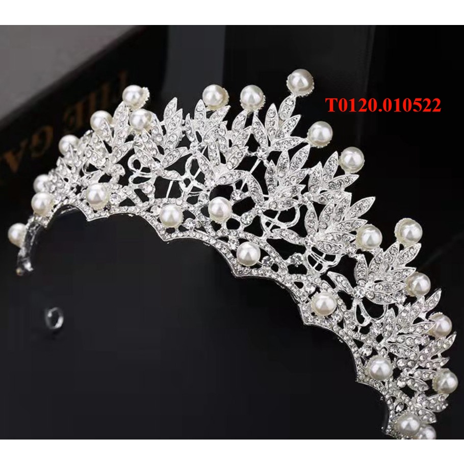 Vương miện hạt trai cô dâu đính đá đẹp lấp lánh
