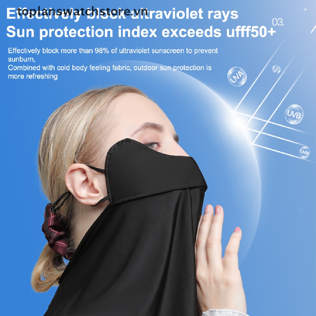 Khẩu Trang Lụa Lạnh Che Mặt Và Cổ Chống Tia UV Bảo Vệ Tai Khi Lái Xe Cho Nữ