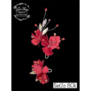 set 2 cài hoa đỏ cô dâu