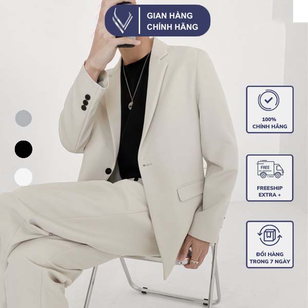 Áo Vest Nam Blazer Nam 2 Lớp Form Rộng Dáng Dài Có Độn Vai Phong Cách Hàn Quốc Thương Hiệu Veratino