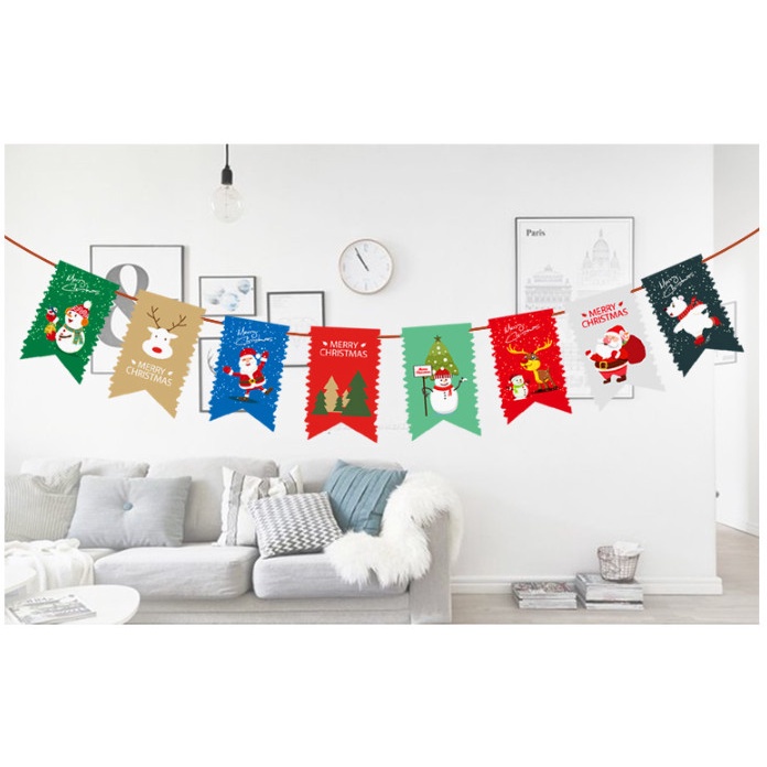 Banner cờ treo trang trí giáng sinh mẫu mới nhất MERRYCHRISTMAS mẹ sóc