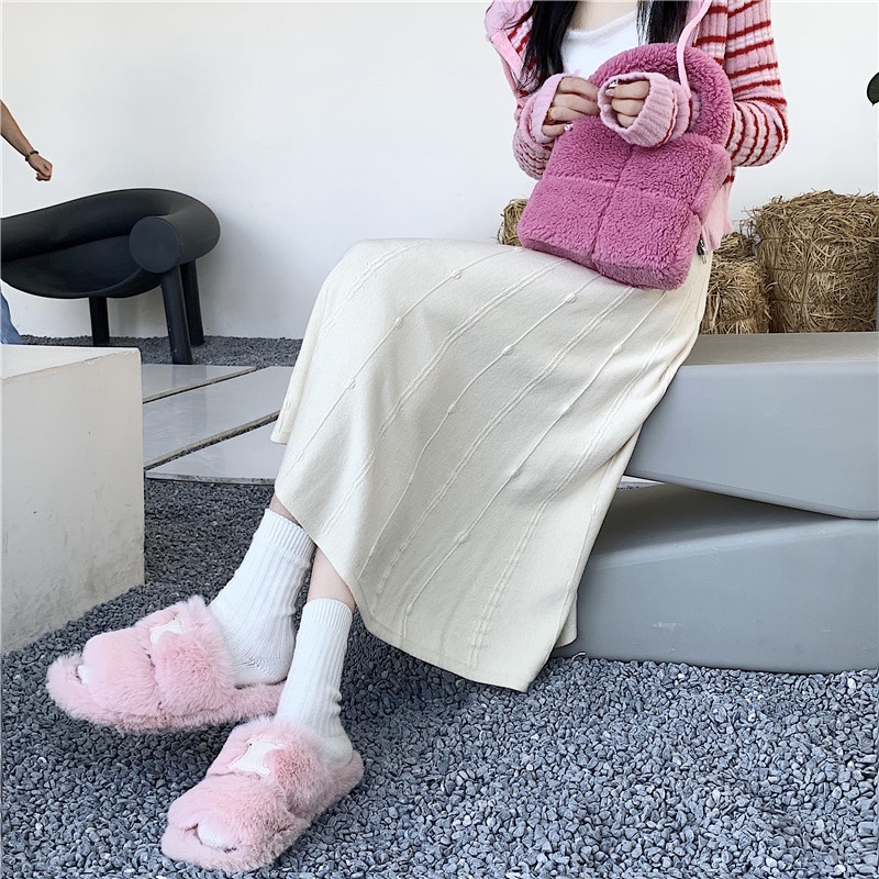 Chân váy SUXI vải dệt kim dáng chữ A lưng cao đơn giản thời trang thu đông cho nữ