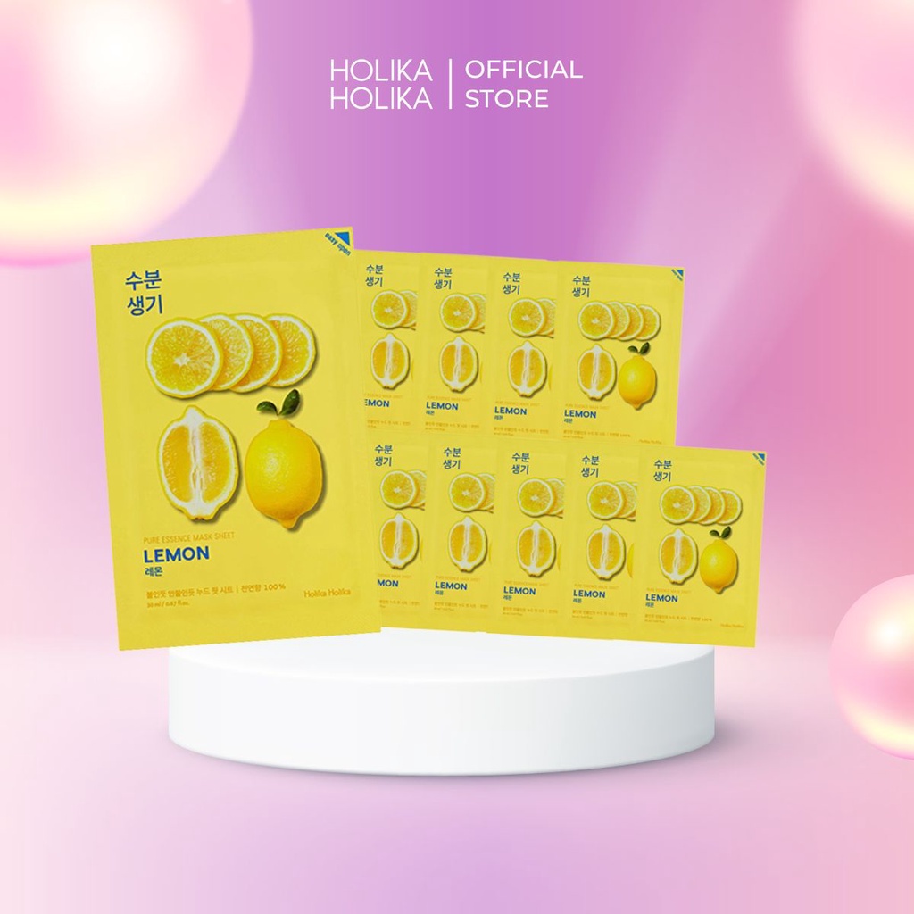 Set 10 mặt nạ giấy Holika Holika chiết xuất chanh Pure Essence Mask dưỡng ẩm, chăm sóc da 23ml - 7056