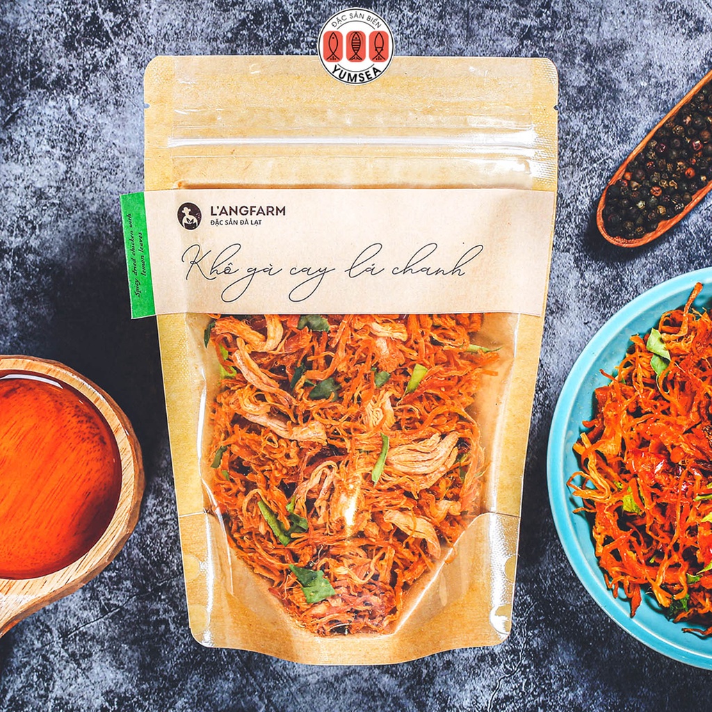 Khô gà cay lá chanh L'angfarm , 125g, bịch, mẫu kraft 1 mặt trong