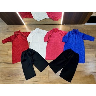 (8-30kg) Set áo dài gấm lụa hoa chìm bé gái (kèm quần lụa đen)