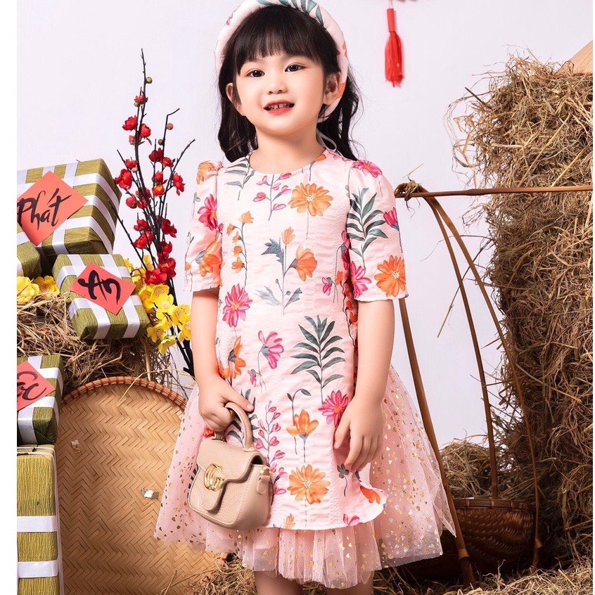 Áo Dài Cách Tân Tiểu Thư kèm mấn và chân váy Cho Bé Gái từ 8-35kg