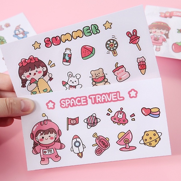 (GIAO NGẪU NHIÊN) Miếng sticker 2D 10 hình chống nước, dán trang trí cốc, bình, ly, laptop TiLoKi TS02