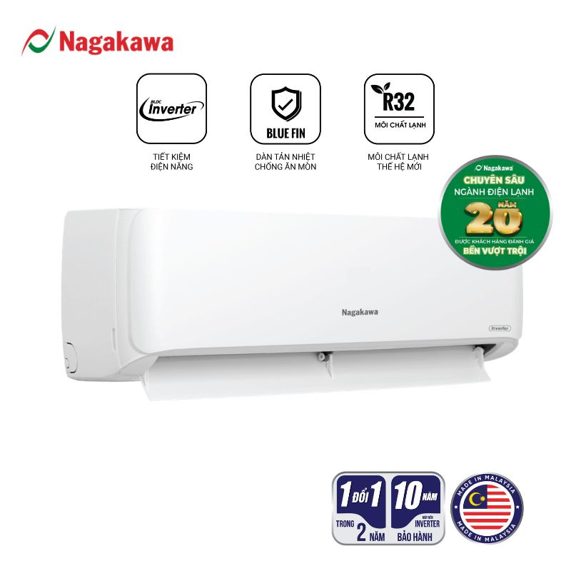 Miễn phí công lắp đặt - Điều hòa/Máy lạnh 1 chiều Inverter 12000BTU (1.5Hp) Nagakawa NIS-C12R2H11 - Bảo hành 2 năm