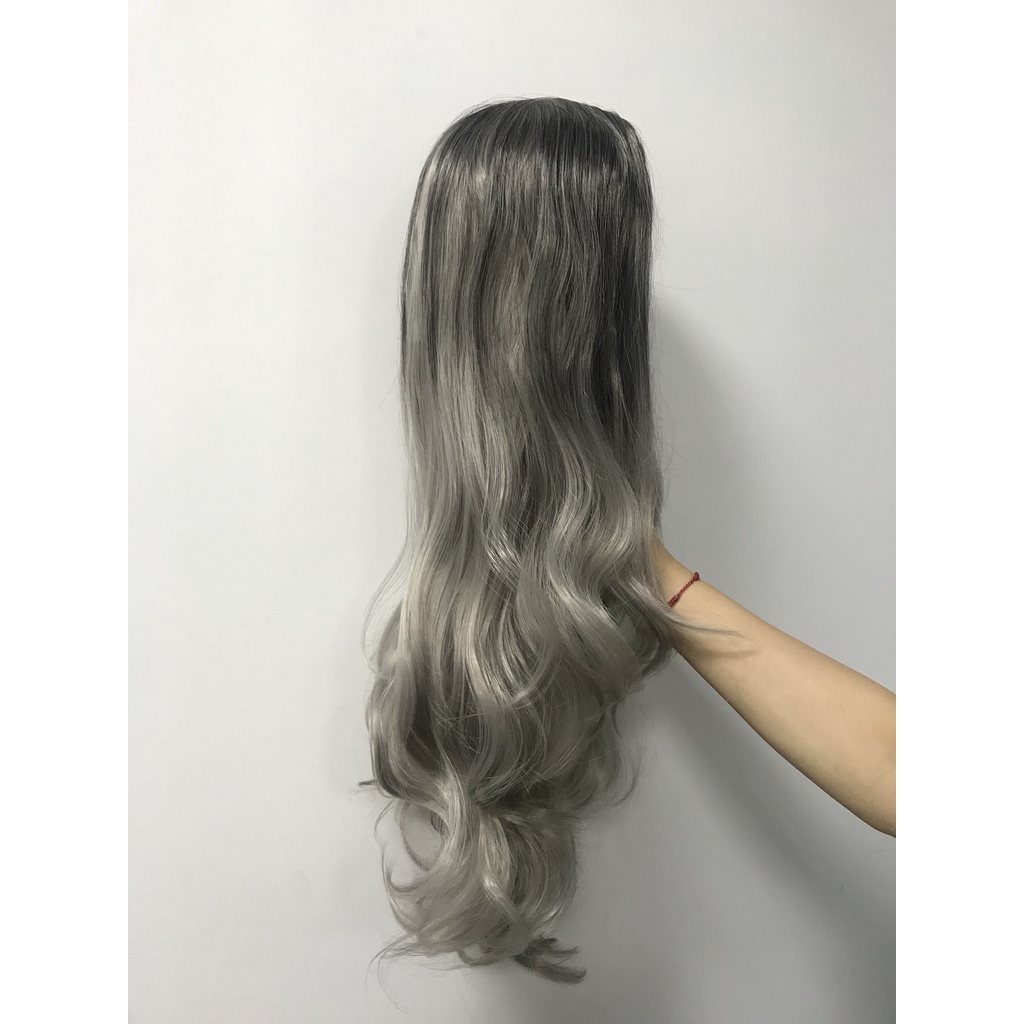 Tóc Giả Nữ Xoăn Dài Màu Xám Phong Cách Châu Âu