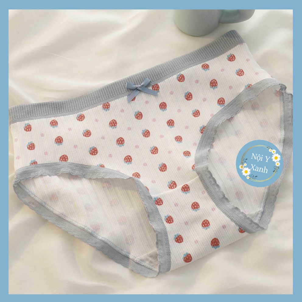 Quần Lót Nữ Cotton Viền Xám Họa Tiết Siêu Xinh 138 nội y xanh, chất đẹp, deal tốt