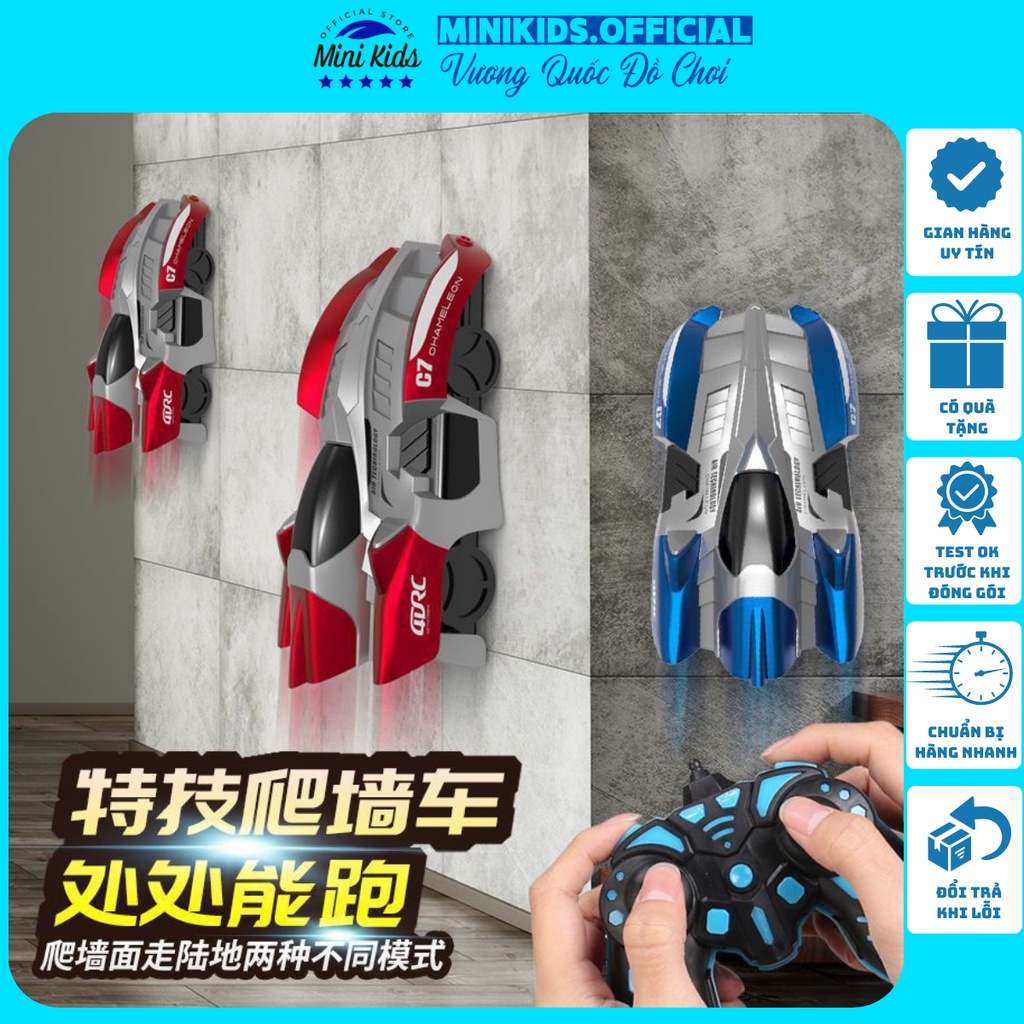 Ô tô điều khiển từ xa leo tường, trần nhà xoay 360º,xe đồ chơi công nghệ đi trên mặt phẳng, mặt kính độc đáo - MiniKids