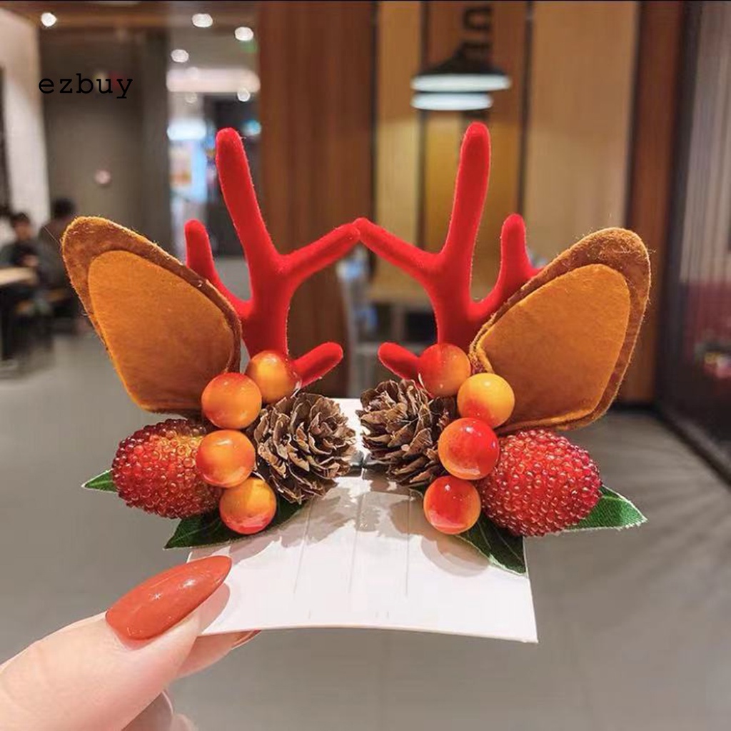 Ezbuy 1 Cặp Kẹp Tóc Sừng Hươu Màu Sắc Sống Động Tinh Tế Trang Trí Giáng Sinh Cho Nữ
