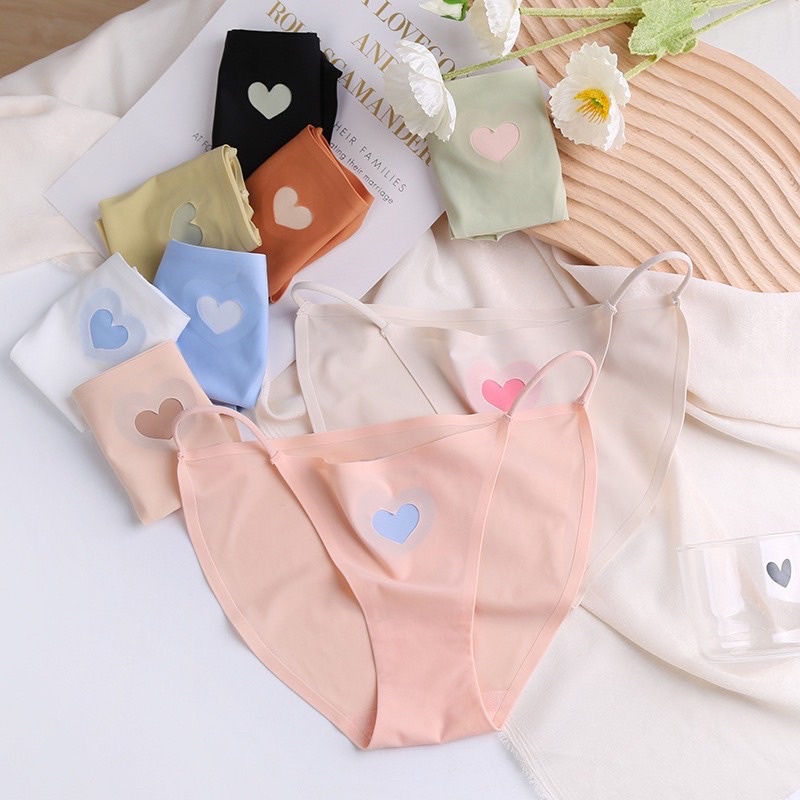 Quần Lót Nữ Đúc Su Lạnh Họa Tiết Hình Trái Tim Dây Hông Siêu Sexy 2309