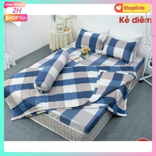 Bộ Chăn hè Ga Gối Cotton Poly Combo 4 Món-Nhiều Mẫu Lựa Chọn-shoplivia mẫu kẻ bao diêm
