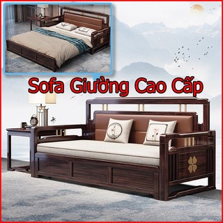 Sofa giường cao cấp tay gỗ đàn hương, giường sofa gấp gọn thông minh khung thép chịu lực