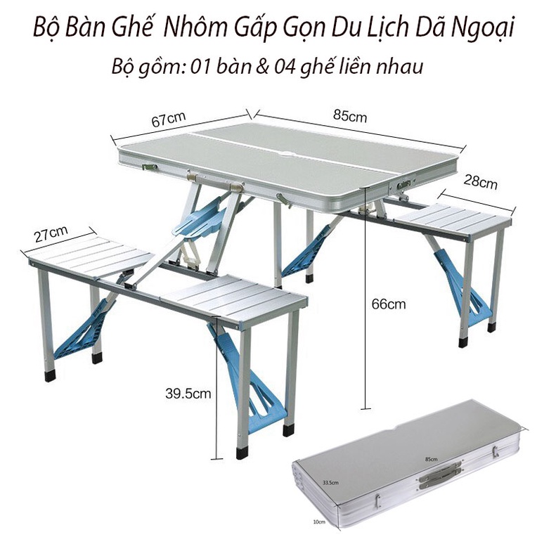 Bộ Bàn Ghế Du Lịch Gấp Gọn Kiểu Vali - Bộ Bàn 4 Ghế Cắm Trại Xếp Gọn Siêu Nhẹ Tải Trọng 100Kg