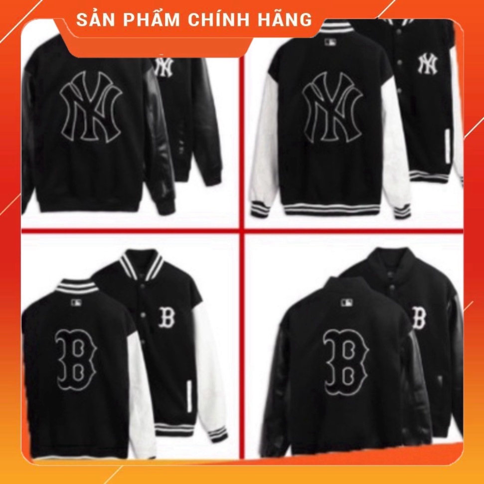    Áo varsity jacket M.L.B NY dạ dày dặn phối tay da,Áo bomber dạ form chuẩn hot 2022   