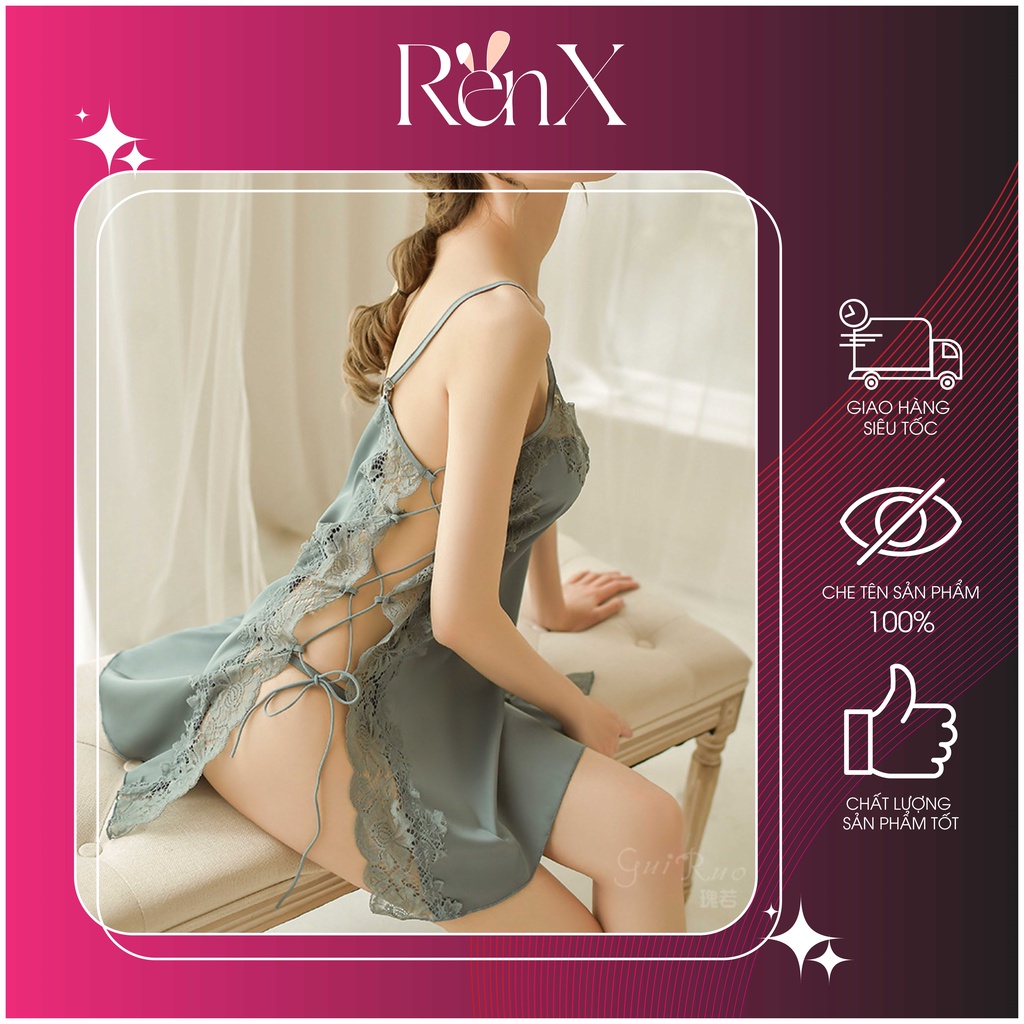 Váy Ngủ Lụa Cột Dây 2 Bên Sexy + Chip - RenX - VA2006