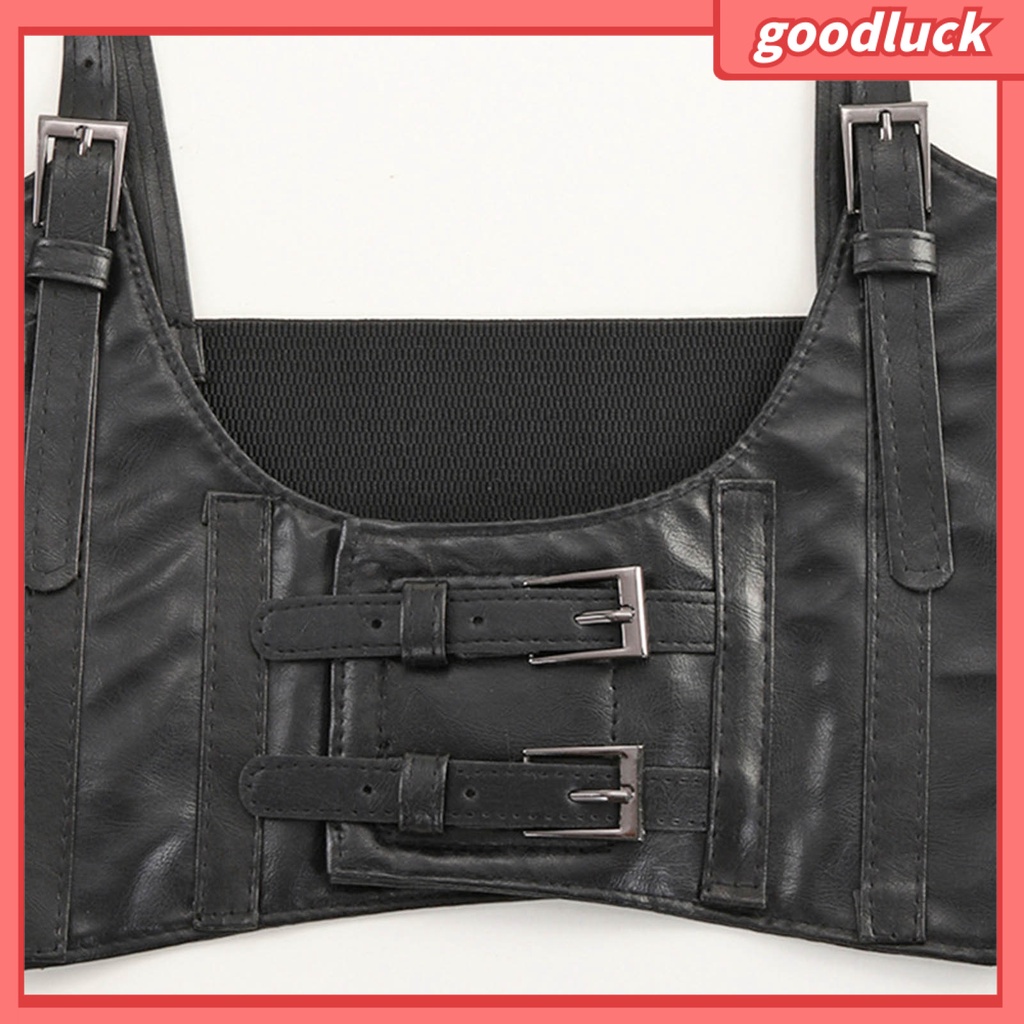 < Luck > Áo Nịt Ngực Giả Da Siêu Rộng Cài Hai Hàng Nút Kiểu Đường Phố