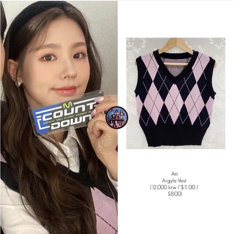 Áo Gile len kẻ ô quả trám giống Rosé BLACKPINK & Miyeon GIDLE