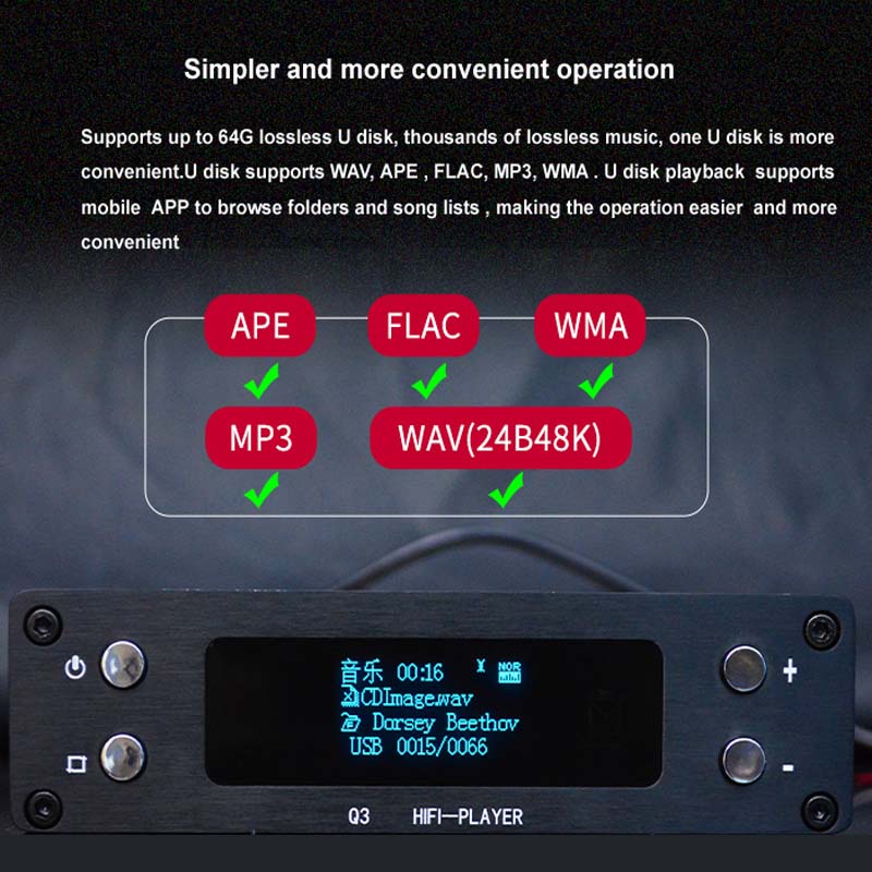 Máy Nghe Nhạc Q3 Bluetooth 5.0 HIFI ES9028 Giải Mã 24Bit 192k USB DAC Hỗ Trợ APP COA OPT
