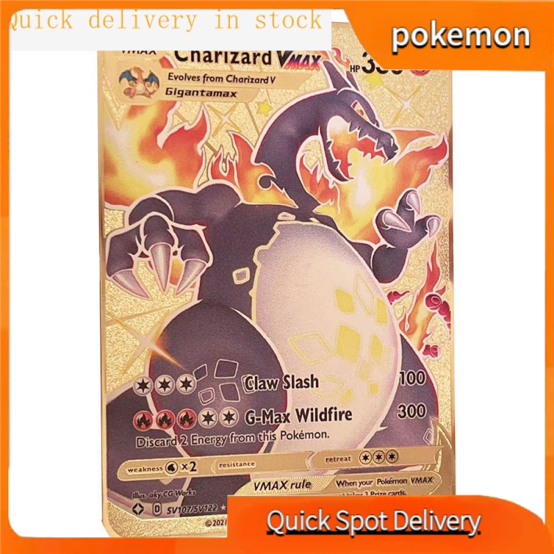 ✨✨Bộ Sưu Tập Thẻ Bài Pokemon Bằng Kim Loại Sắt Màu Vàng Kim in Chữ Tiếng Anh Cho Trẻ Em