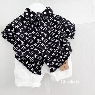 Bộ sơ mi L.V thời thượng cho bé