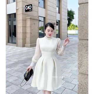 ✨bán sỉ✨váy dạ phối tơ đính cườm cổ đai bản to