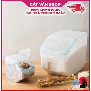 Bộ 2 thùng gạo nhựa lock&lock 10kg và 2.5kg có bánh xe và ca đong gạo hpl510ms2