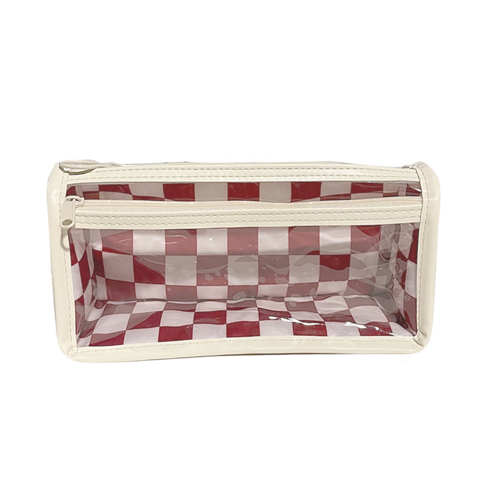 Túi Đựng Bút Chì Kẻ Ô Màu Trắng Đen Dung Tích Lớn JP5 Trong Suốt Phong Cách Nhật Bản