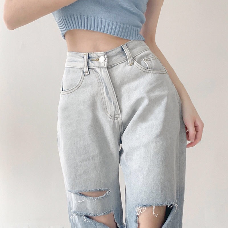 IELGYQuần Jean Lưng Cao Dáng Rộng Màu gradient Thời Trang Cho Nữ