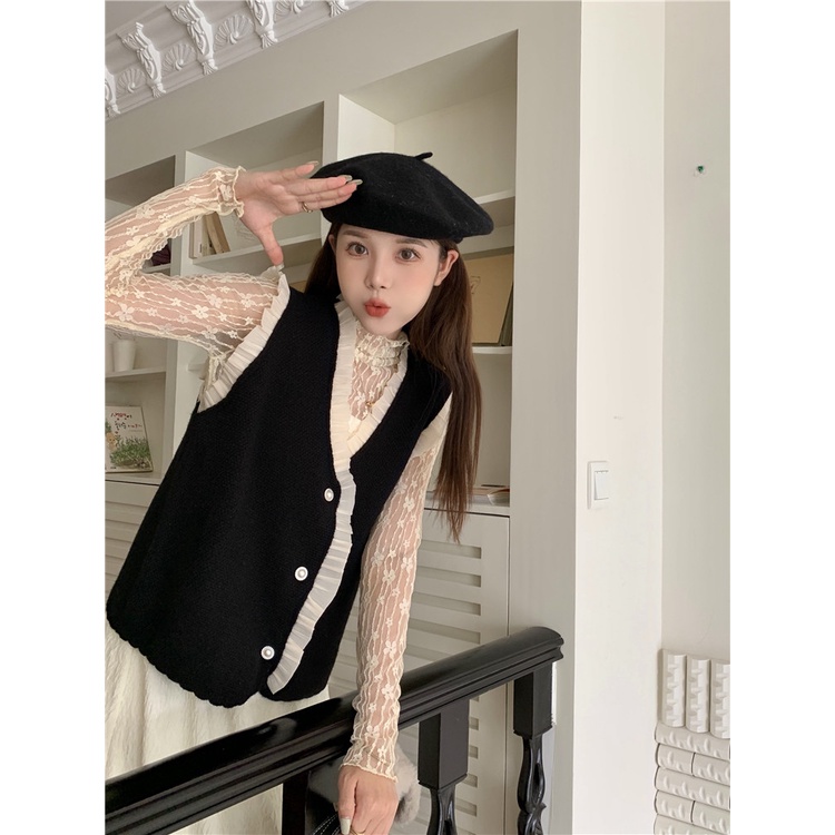 ZHELIHANGFEI Áo Dệt Kim Sát Nách Cổ Chữ V Lưng Cao Kiểu Dáng Ngọt Ngào