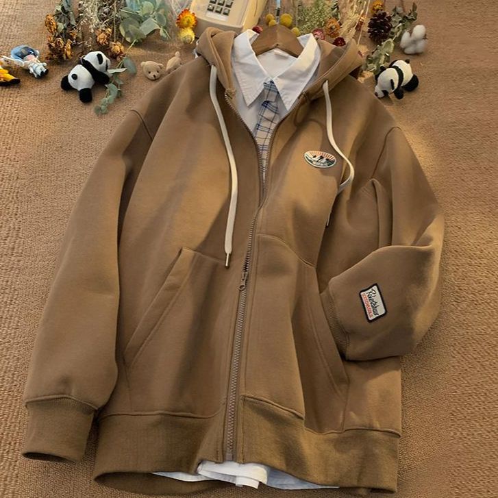 Áo Khoác Bóng Chày Có Mũ Lót Lông Cừu Dày Dặn Thời Trang Thu Đông Phong Cách Mỹ