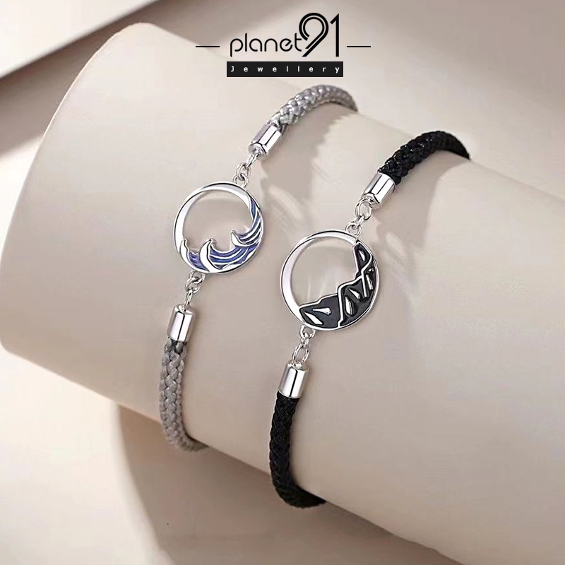 Vòng Tay Mạ Bạc 925 Đính Đá Zircon Hình Ngọn Núi Và Biển Cho Cặp Đôi