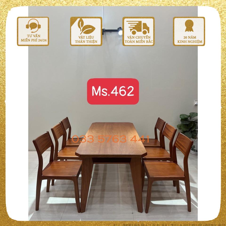 Bộ bàn ăn gỗ xoan đào cao cấp kèm 6 ghế ngồi sang trọng
