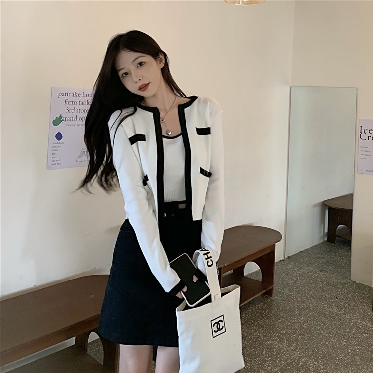 ZHELIHANGFEI Bộ Áo Cardigan Dệt Kim Tay Dài + Quần Lưng Cao Quyến Rũ Thời Trang Cho Nữ