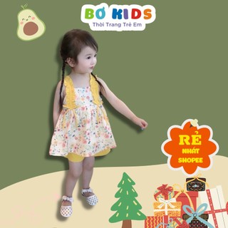 Đồ Bộ Bé Gái Bộ Thô Hoa Nhí Áo 2 Dây Viền Nhún Phối Nơ Xinh Xắn DOBO021