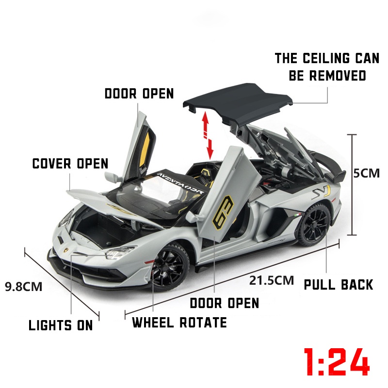 Mô Hình Xe Hơi Lamborghini SVJ 63 Tỉ Lệ 1: 24 Bằng Hợp Kim Có Đèn Và Nhạc Cho Bé Trai