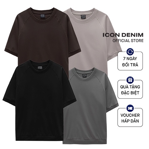 Áo Thun Nam Trơn Cổ Tròn Cotton Tay Ngắn Raglan ICONDENIM Oversize Form Co Giãn Thoáng Mát Trẻ Trung ATID0148