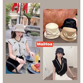 Mũ vành dạ chuông phối nơ to cao cấp cho nữ