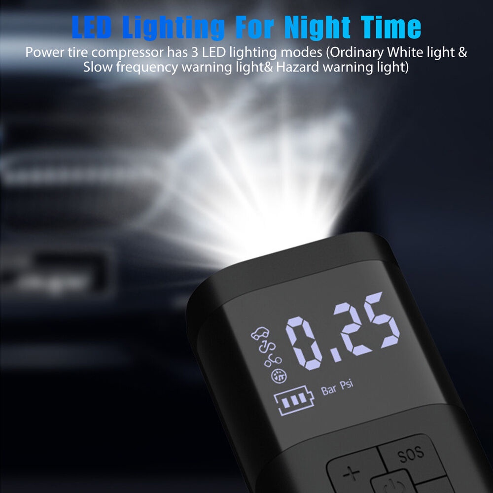 Máy Bơm Lốp Xe Ô Tô, Xe Máy Điện Tử Không Dây, Tự Ngắt, 6000 mAh CÔNG SUẤT 120W ÁP 150 PSI – Bảo Hành 12 Tháng