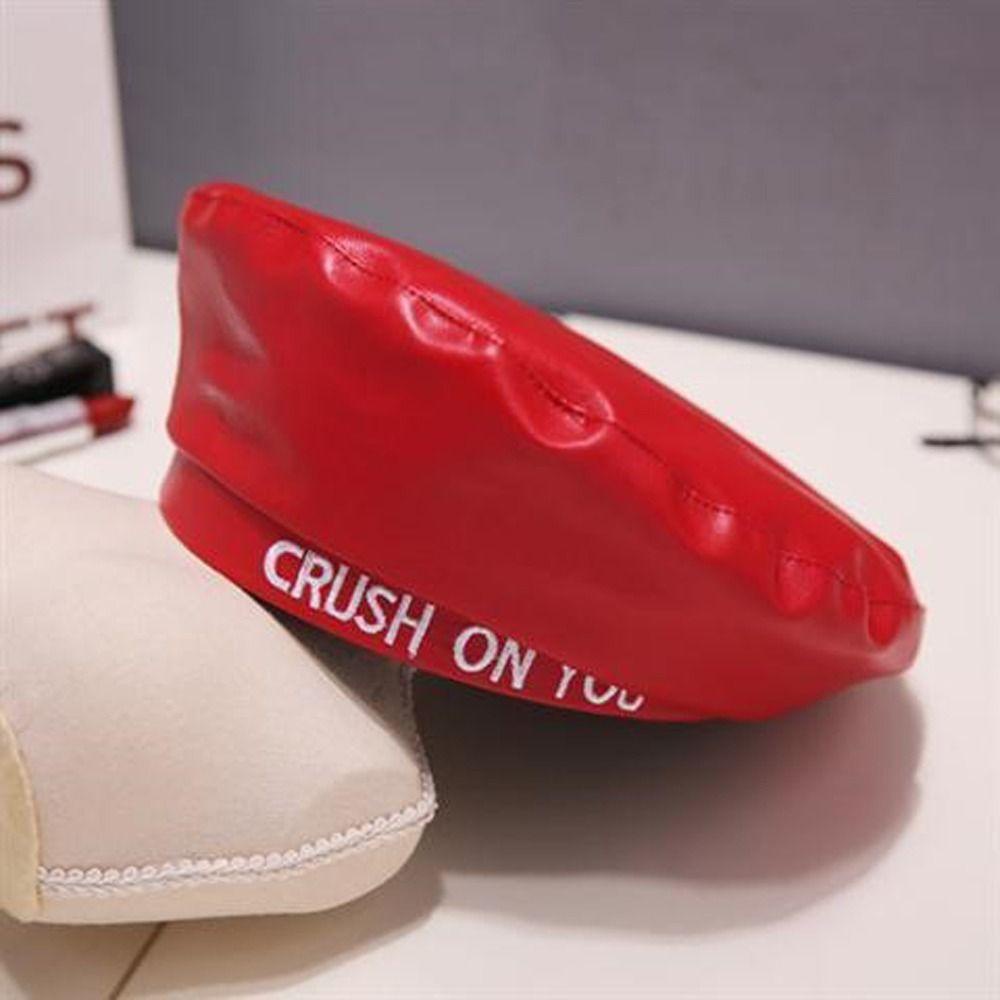 Mũ Beret Da PU In Chữ Thời Trang Xuân Thu Dành Cho Nữ