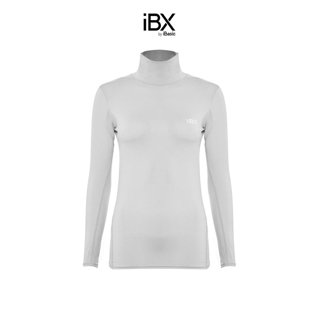 Áo thun thể thao nữ tay dài phối lưới cổ lọ cao iBasic IBX032