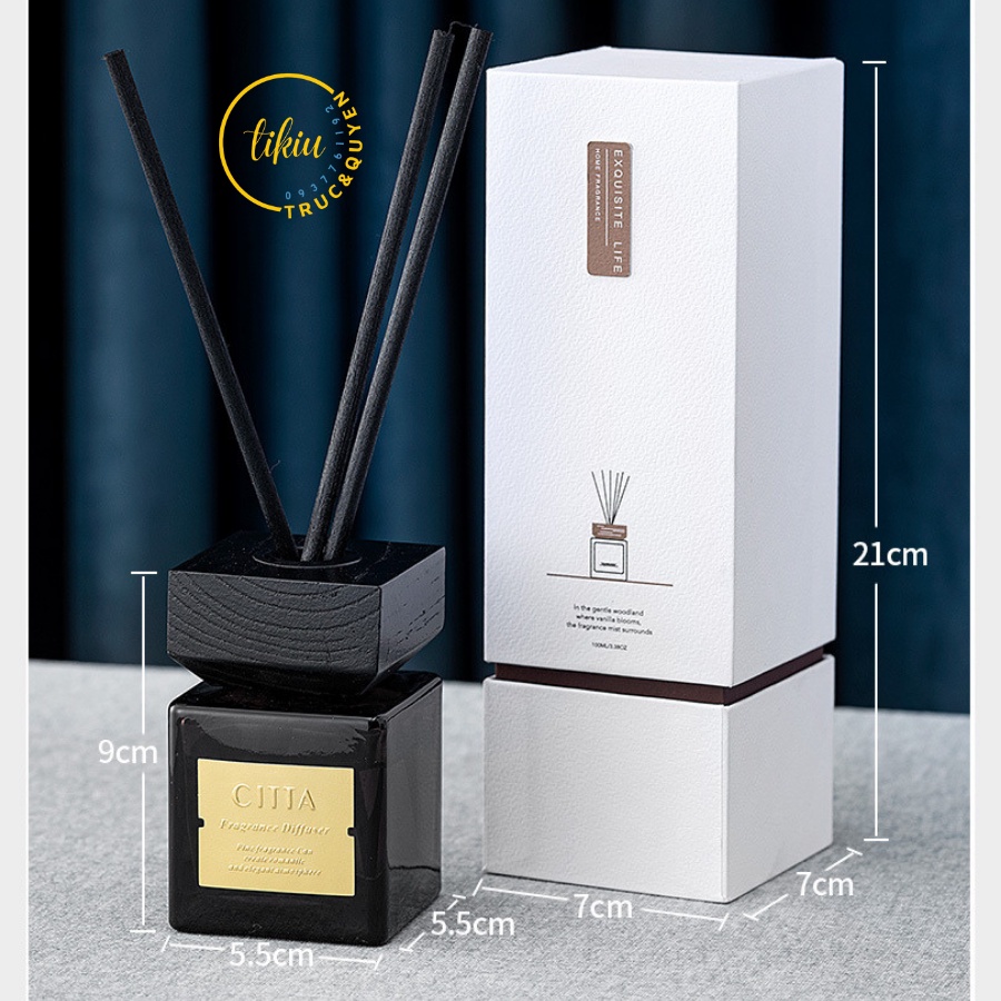 Tinh Dầu Thơm Phòng CITTA Nước Hoa Thiên Nhiên Cao Cấp Khử Mùi TIKIU 3 Tầng Hương Exquisite Life Chai Vuông Nắp Gỗ 100ml
