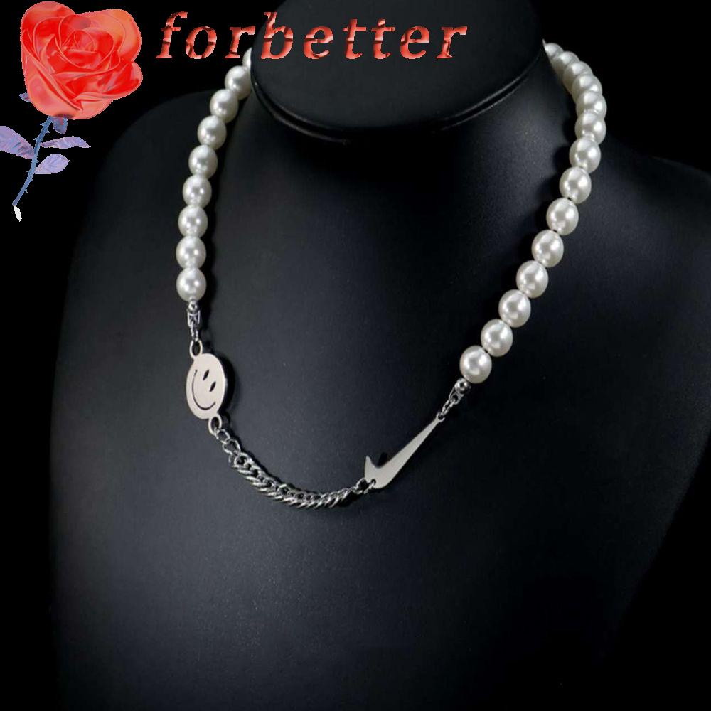 Vòng cổ bằng thép titan mặt hình mặt cười đính ngọc trai phong cách hip hop thời trang cho nam