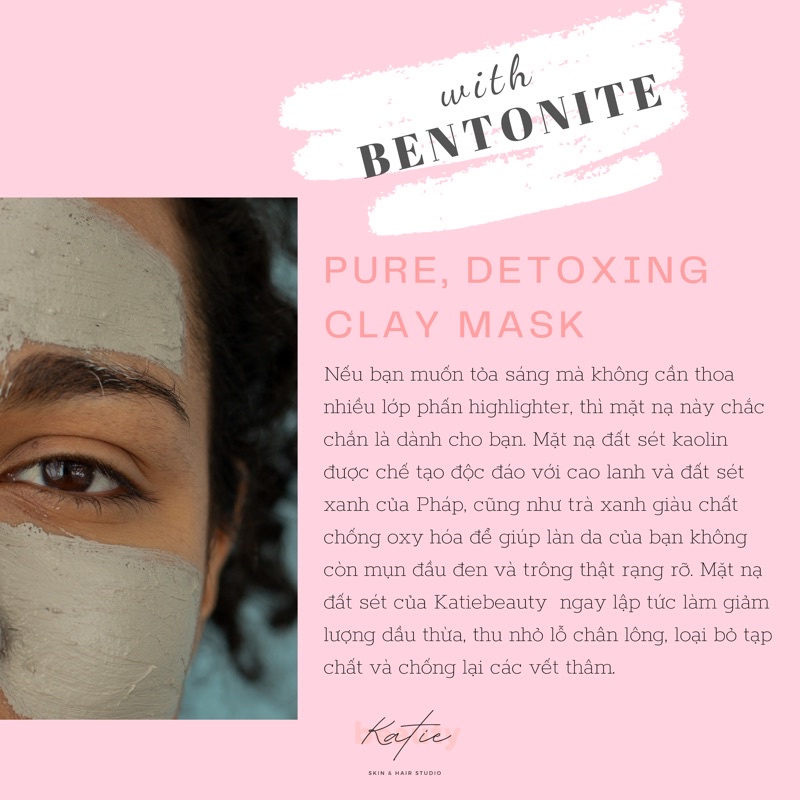Mặt nạ đất sét trắng da, detoxing lỗ chân lông Pure, Detoxing Clay Mask 80g | KATIEBEAUTY